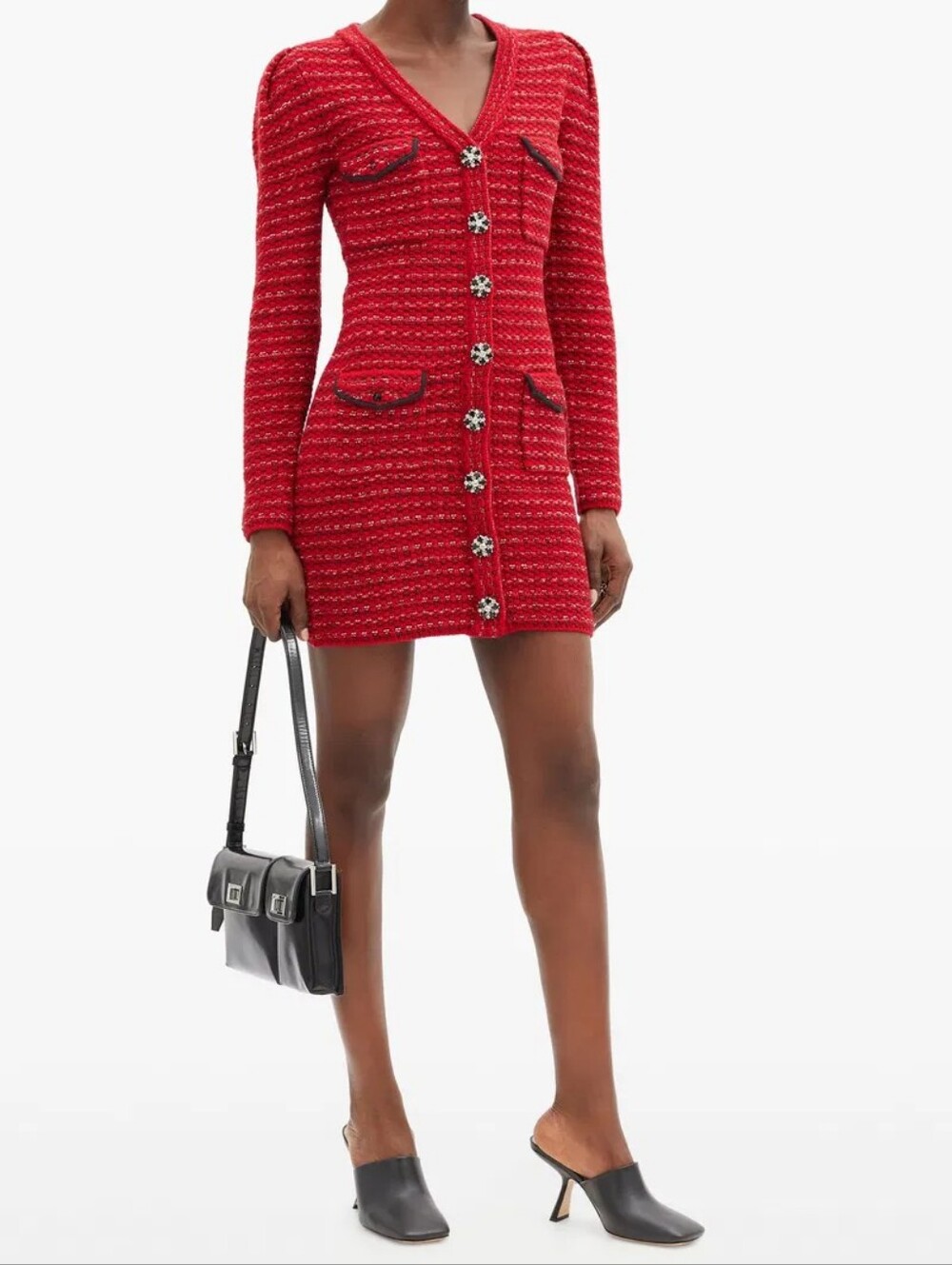 Self-Portrait Red Knit Tweed Dress